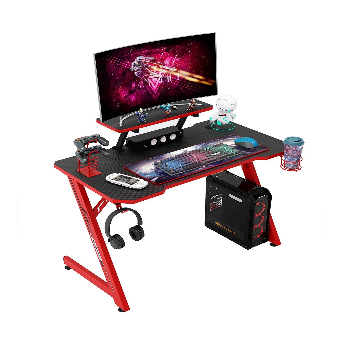 Gaming Computer Desk 110 cm with Carbon Fiber Desktop and Storage 