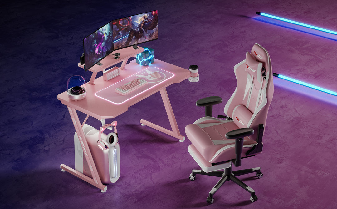 Gaming Computer Desk 110 cm with Carbon Fiber Desktop and Storage