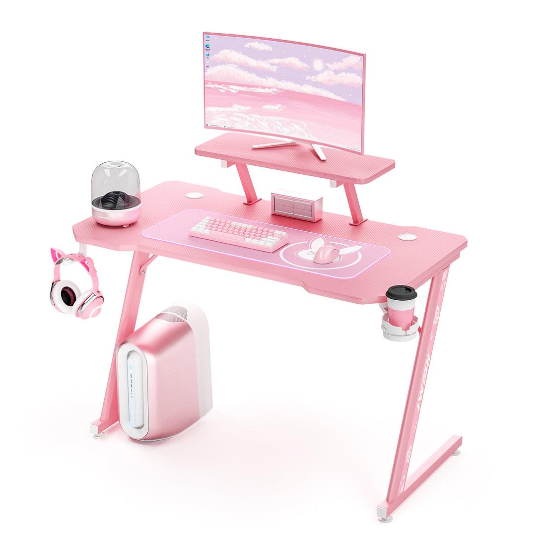 Gaming Computer Desk 110 cm with Carbon Fiber Desktop and Storage Shel Intimate WM Heart IWMH