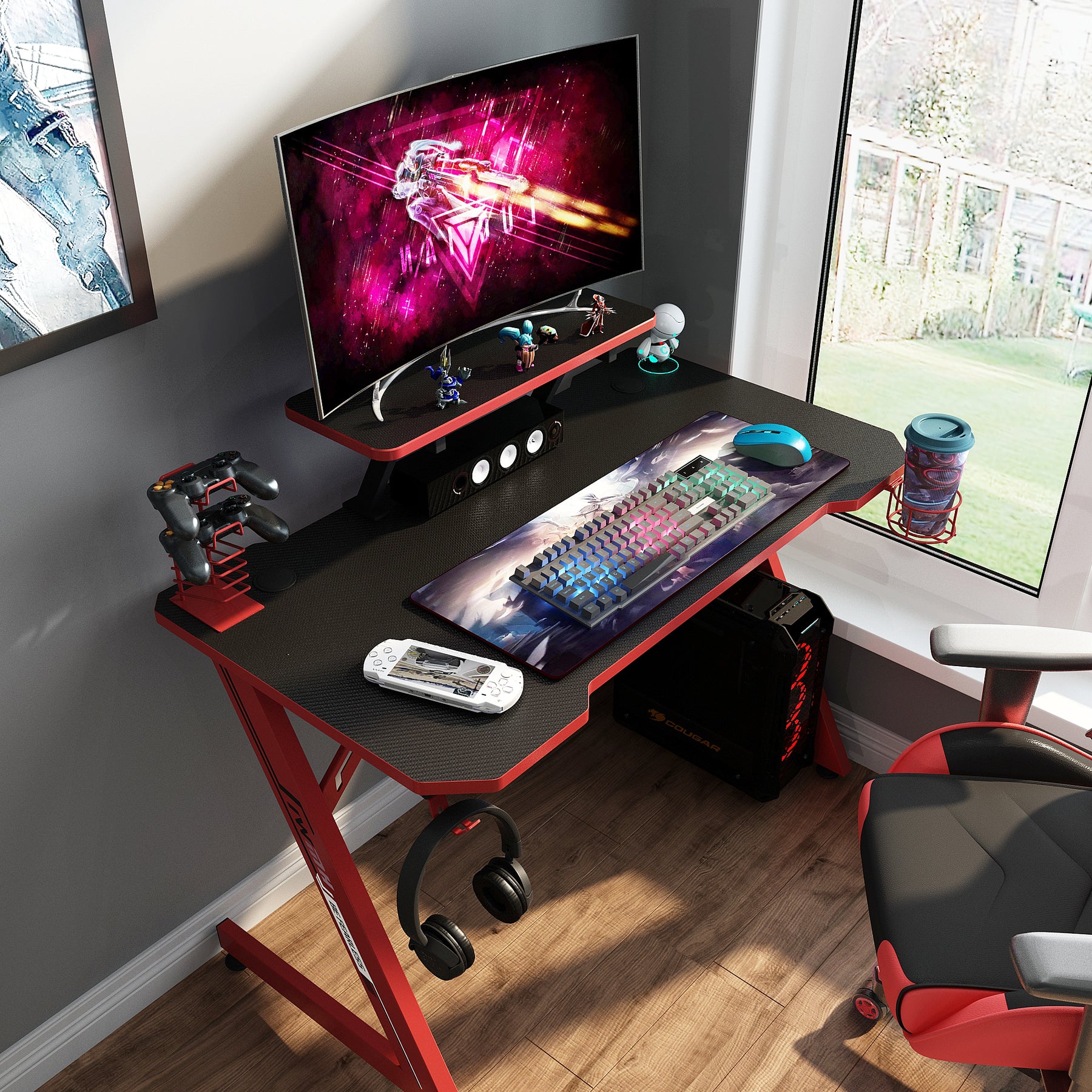 Mesa Gaming para PC 110cm con Escritorio de Fibra de Carbono y Estante –  Intimate WM Heart