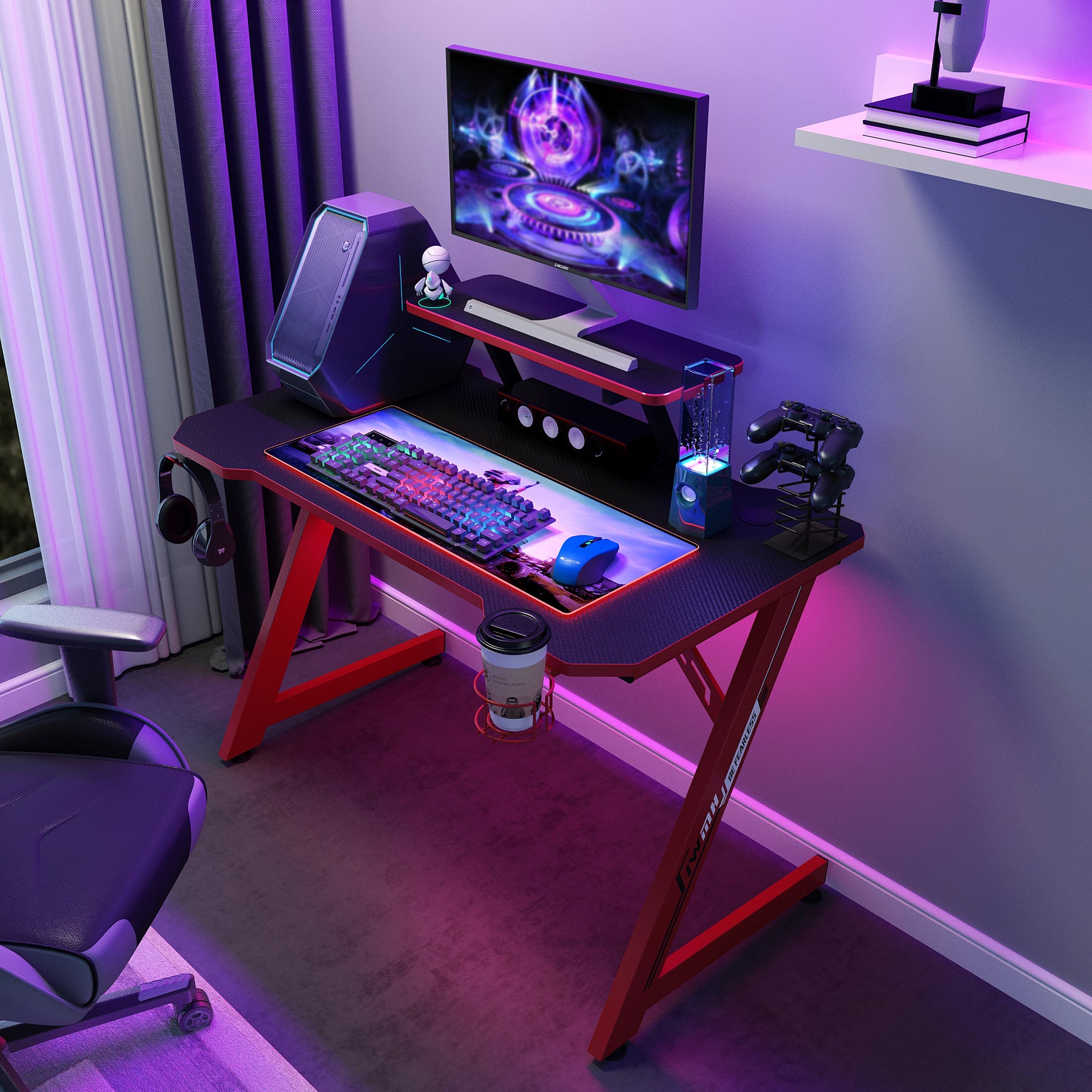 Mesa Gaming para PC 110cm con Escritorio de Fibra de Carbono y Estante –  Intimate WM Heart