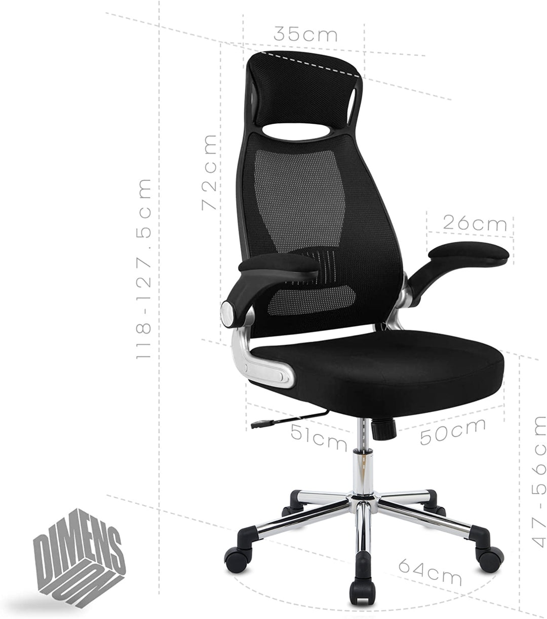 Sedia Ergonomica Da Ufficio Girevole In Rete Con Braccioli Ribaltabili E Supporto Lombare - TTD TIANTIANDA, Nero